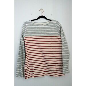 L.L.Bean color block striped long-sleeve tee gray red stripes Cotton preppy S